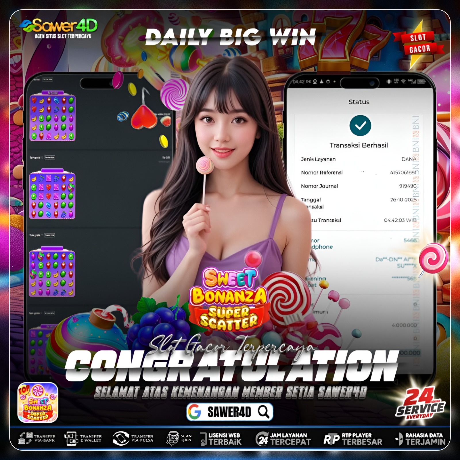 “Ledakan permen manis pecah di layar! 🍭💥 Selamat untuk pemenang Sweet Bonanza Super Scatter hari ini — spin manisnya berubah jadi hujan kemenangan! 💸🎉”