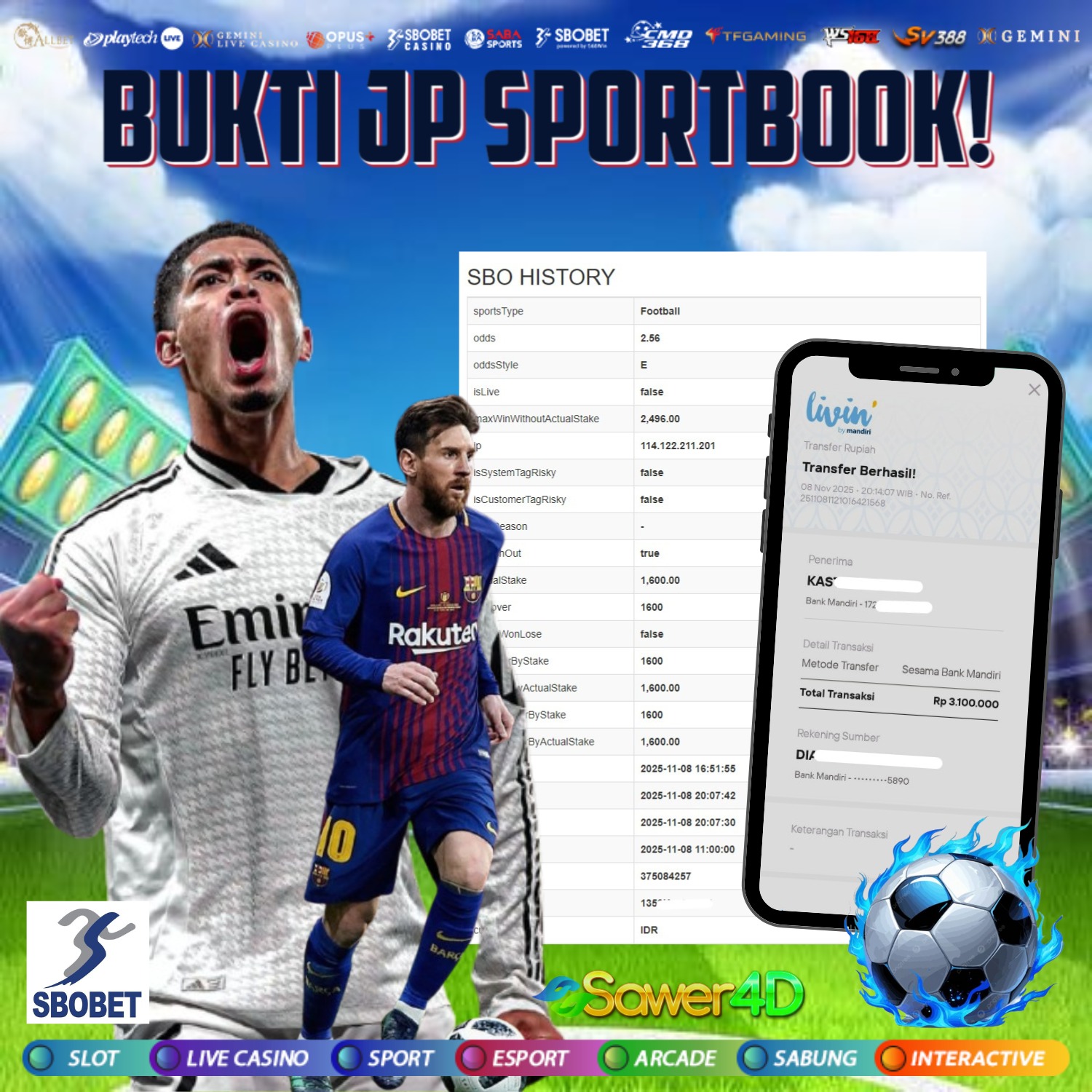 Selamat atas kemenangan di Sportbook! Modal yakin, strategi tepat, hasil pun nyata. Mantap terus!