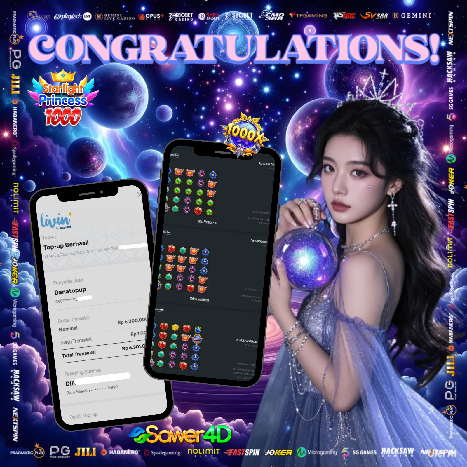 🔥 Selamat kepada member setia kami yang kembali mencetak kemenangan manis di Starlight Princess!