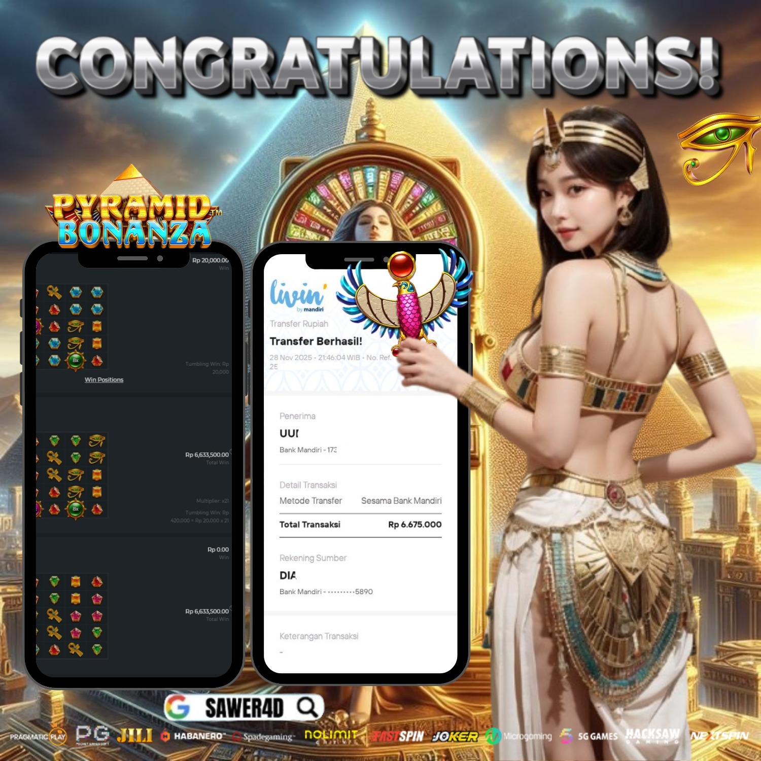 💥 Selamat atas kemenangan sensasional di Pyramid Bonanza! 💥