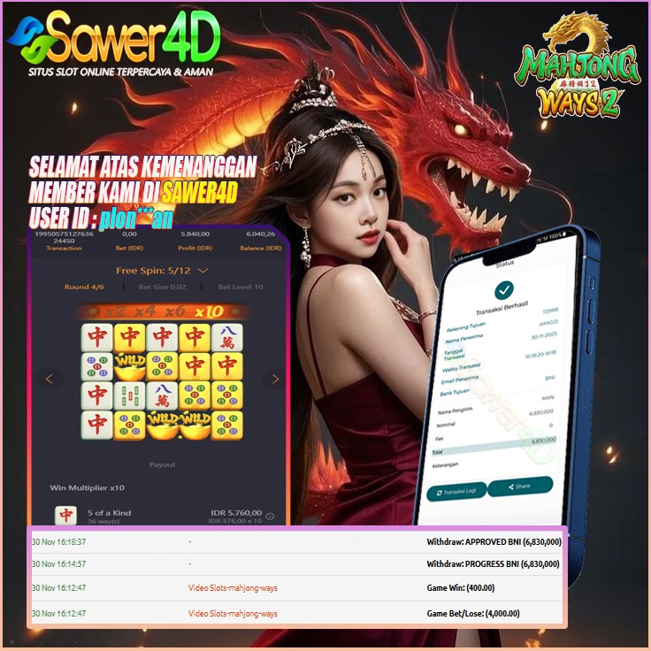 Selamat! Kemenangan besar berhasil diraih di Mahjong Ways 2!