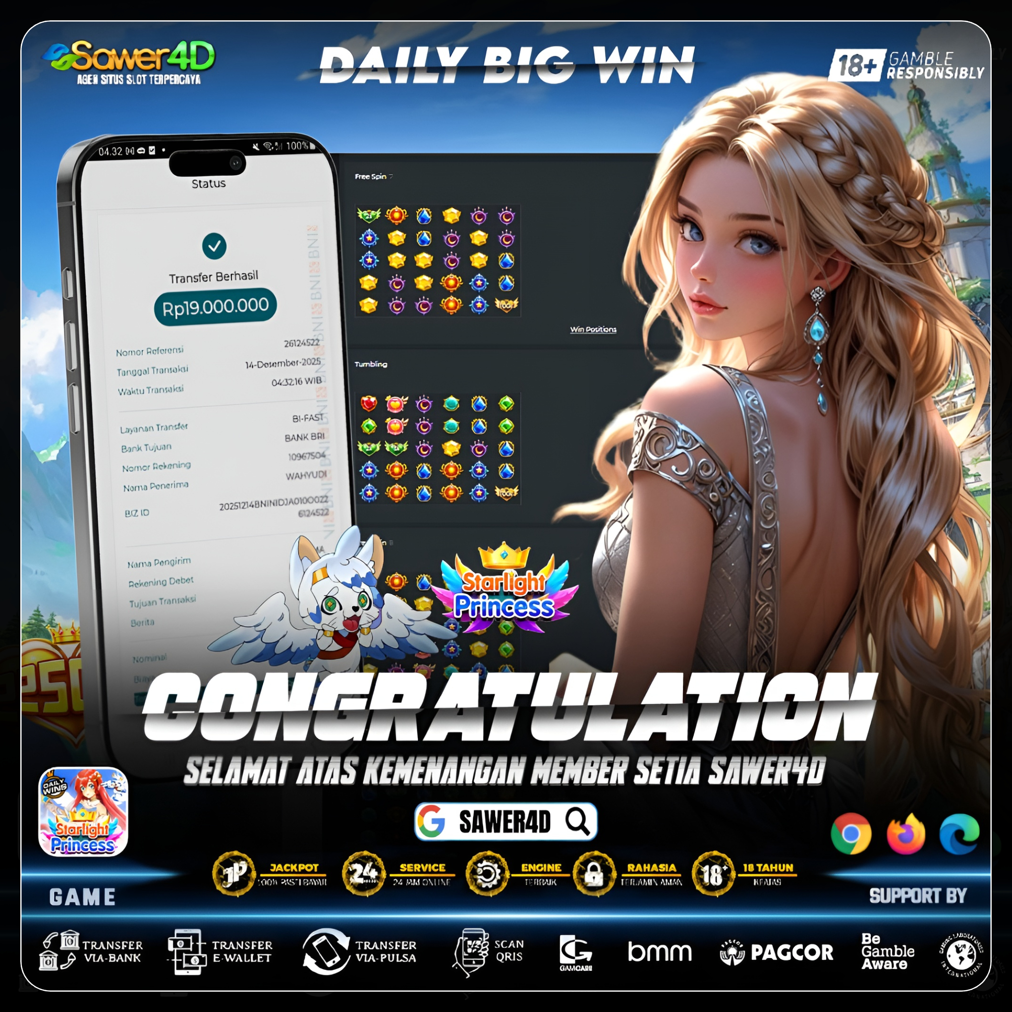 “Sekali spin, langsung bersinar! Starlight Princess emang ratu kemenangan 👑✨”