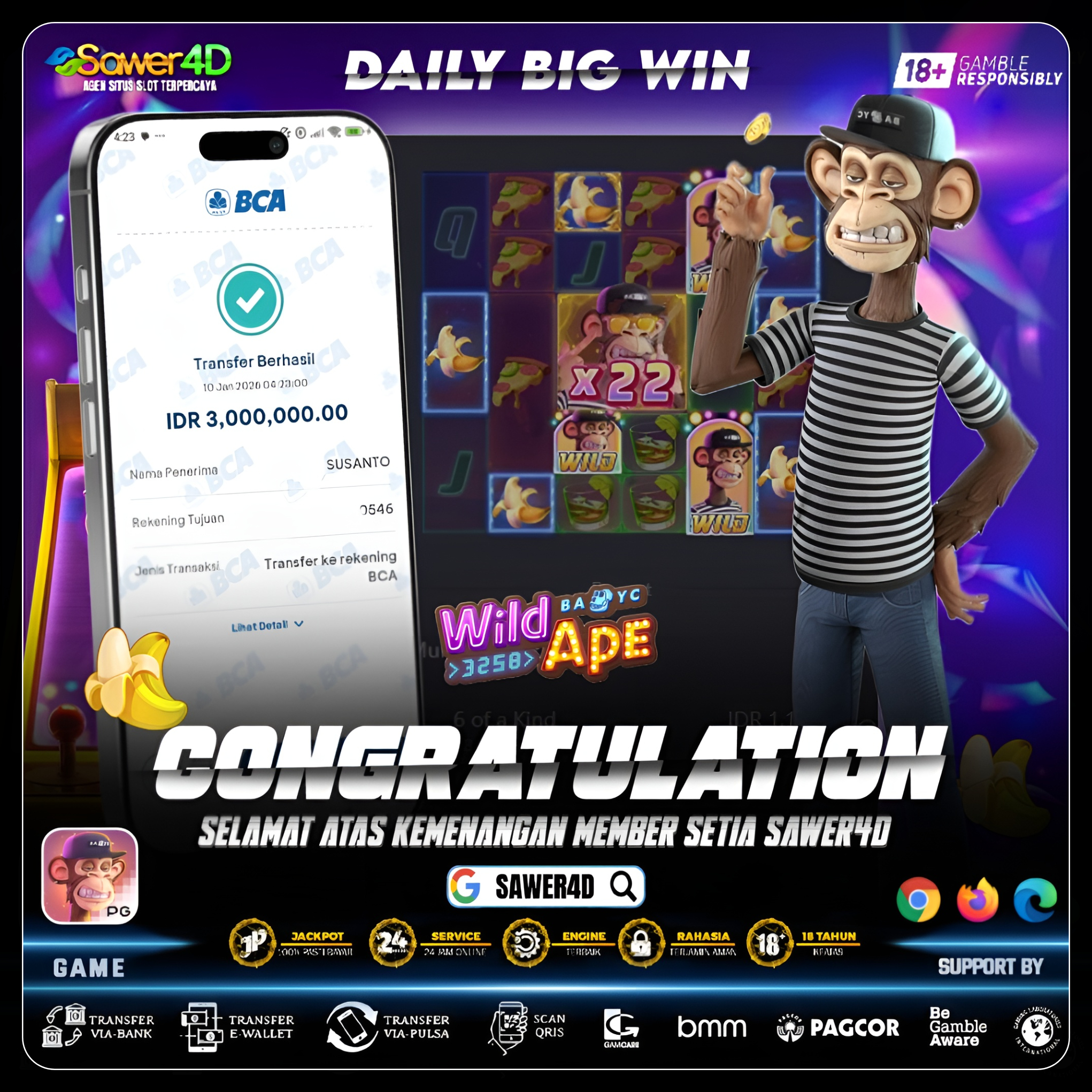 🚀 “Spin santai, hasil maksimal! Wild Ape #3258 bukti kemenangan nyata 🦍✨”