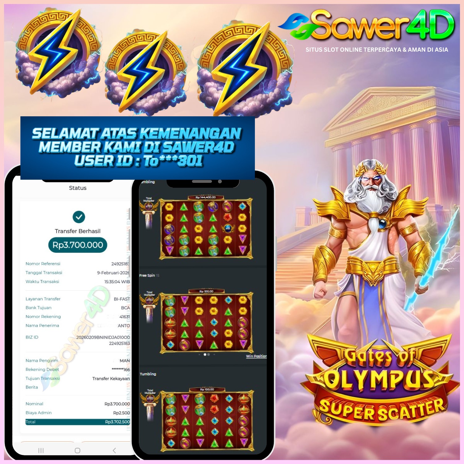 ⚡ ZEUS TURUN BAWA SUPER SCATTER! ⚡ Petir nyambar bertubi-tubi 🌩️ Multiplier numpuk tanpa ampun 💸 Olympus lagi nggak ada rem! 🔥👑