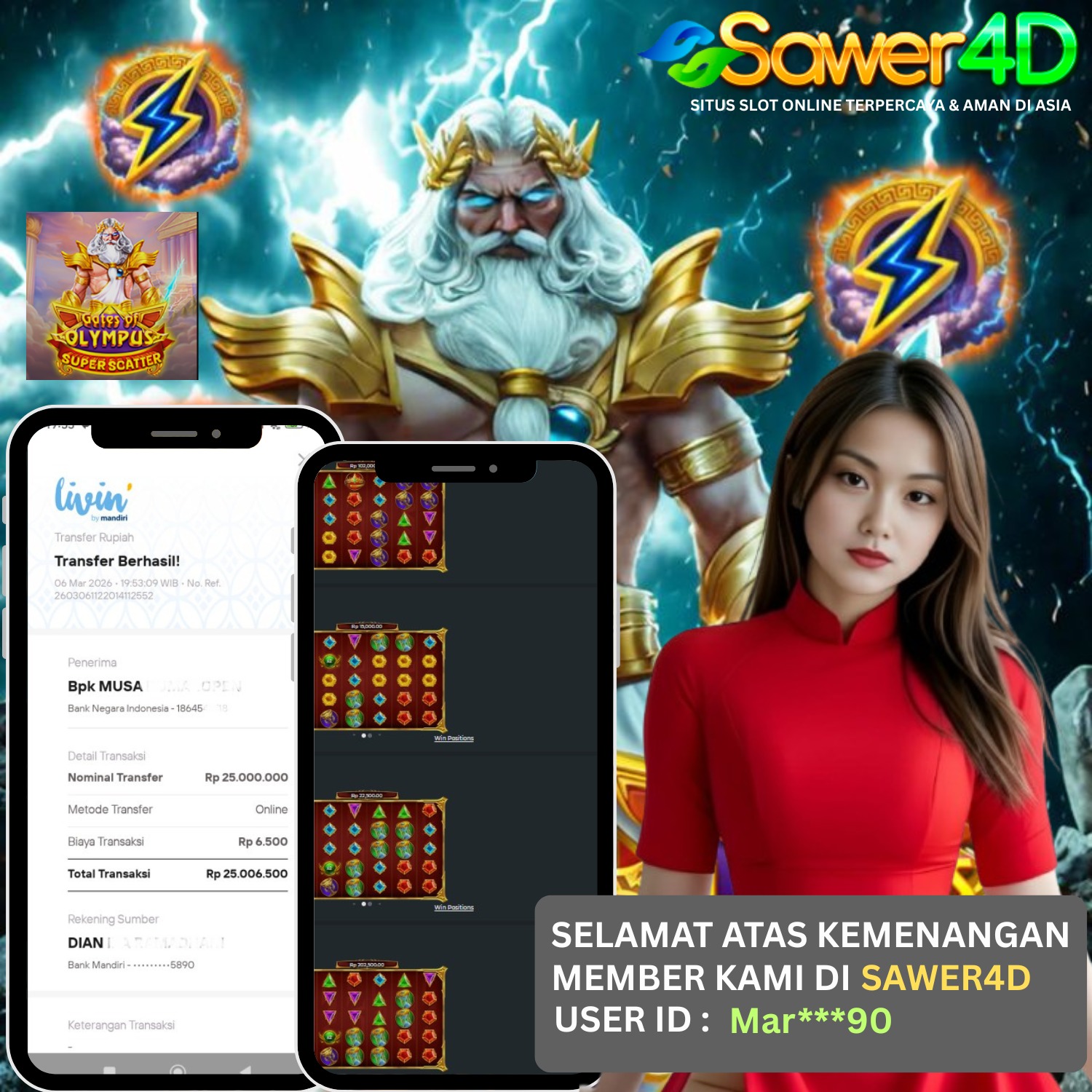 Petir Zeus kembali menyambar dan membawa keberuntungan! Scatter bermunculan, multiplier tinggi langsung bikin kemenangan melonjak drastis. ⚡💰