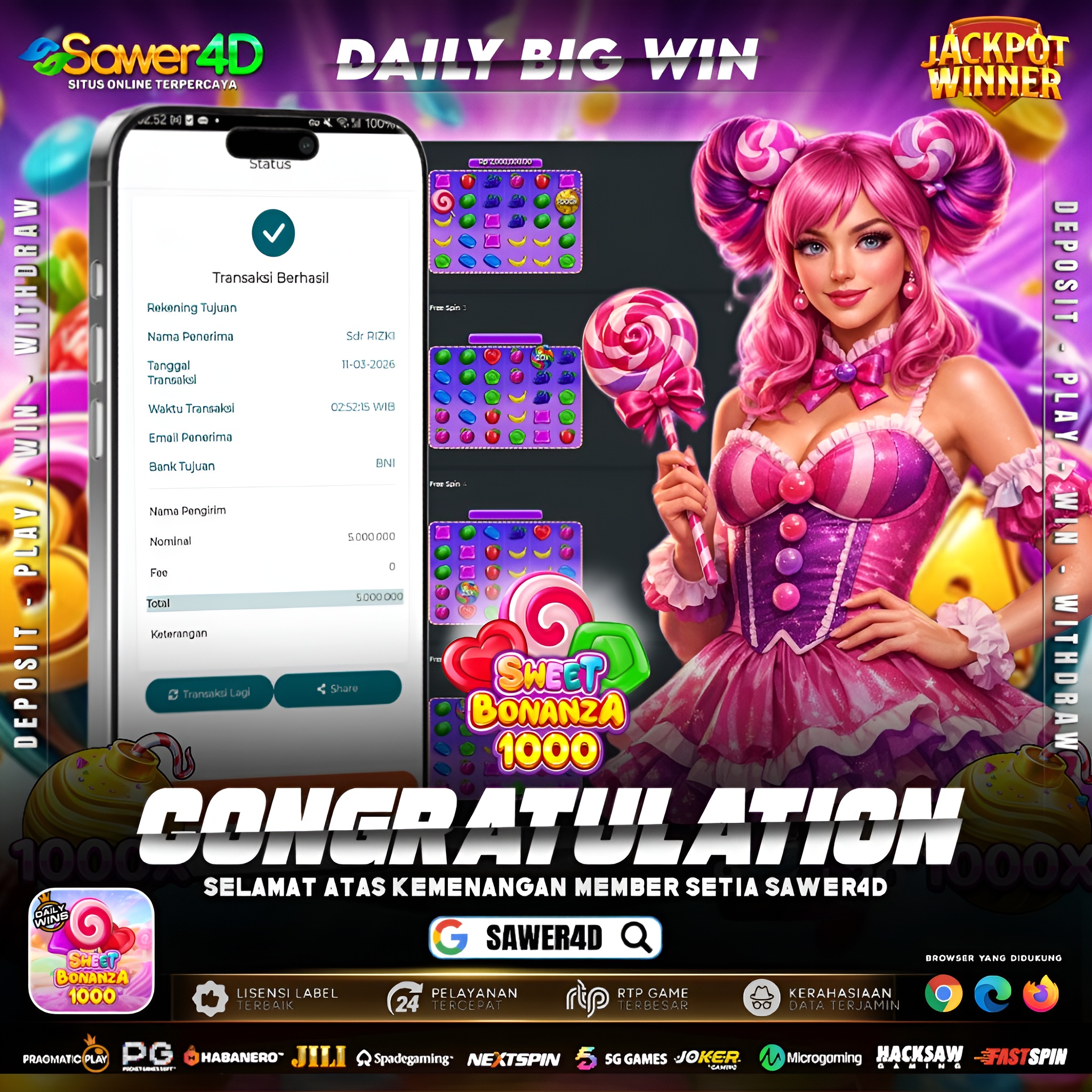 Hujan permen, hujan cuan! 🍬💰 Sweet Bonanza 1000 kasih multiplier besar sampai kemenangan pecah!