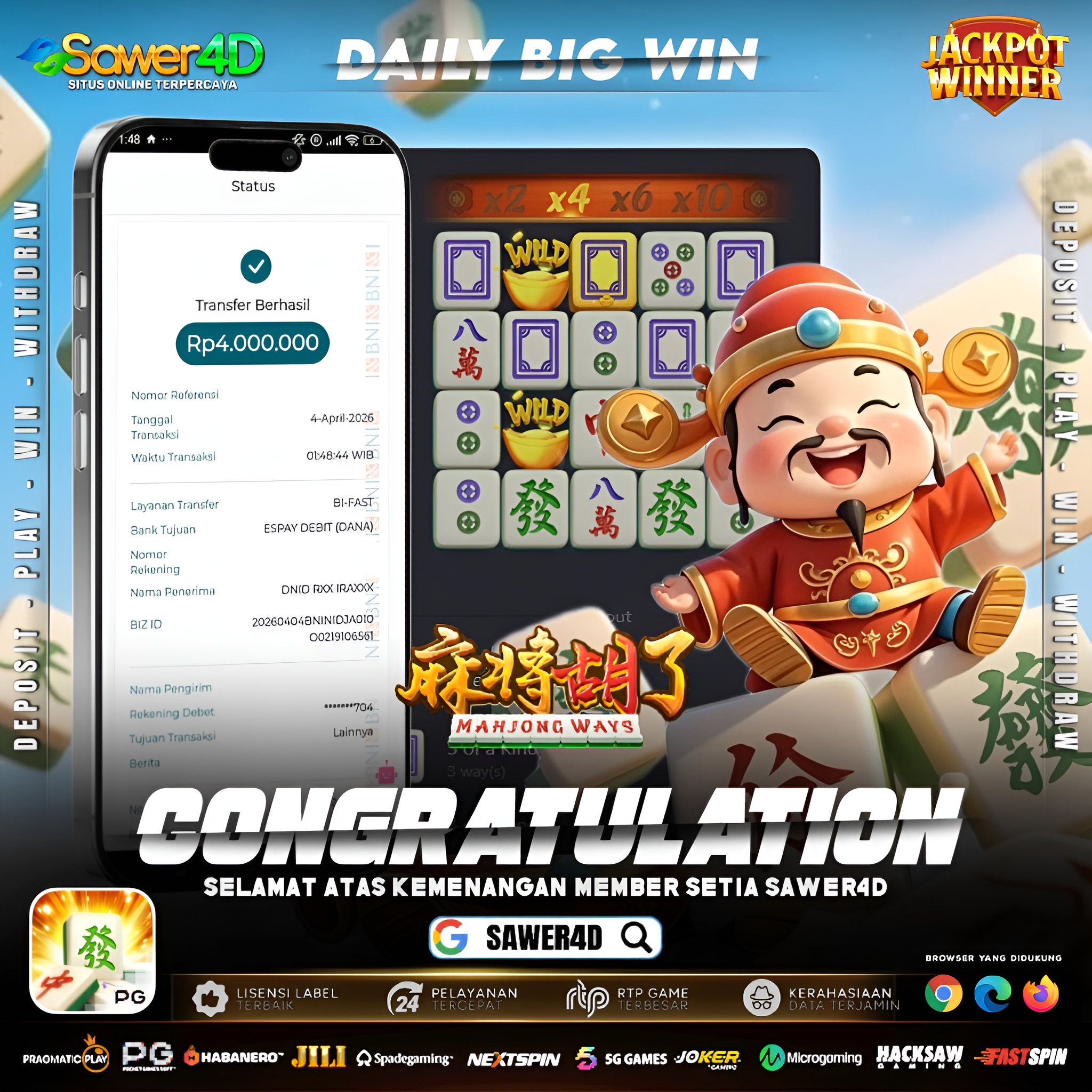 Main santai, hasil luar biasa! 🀄💰 Di Mahjong Ways, berhasil raih kemenangan hingga 4 juta! 🔥