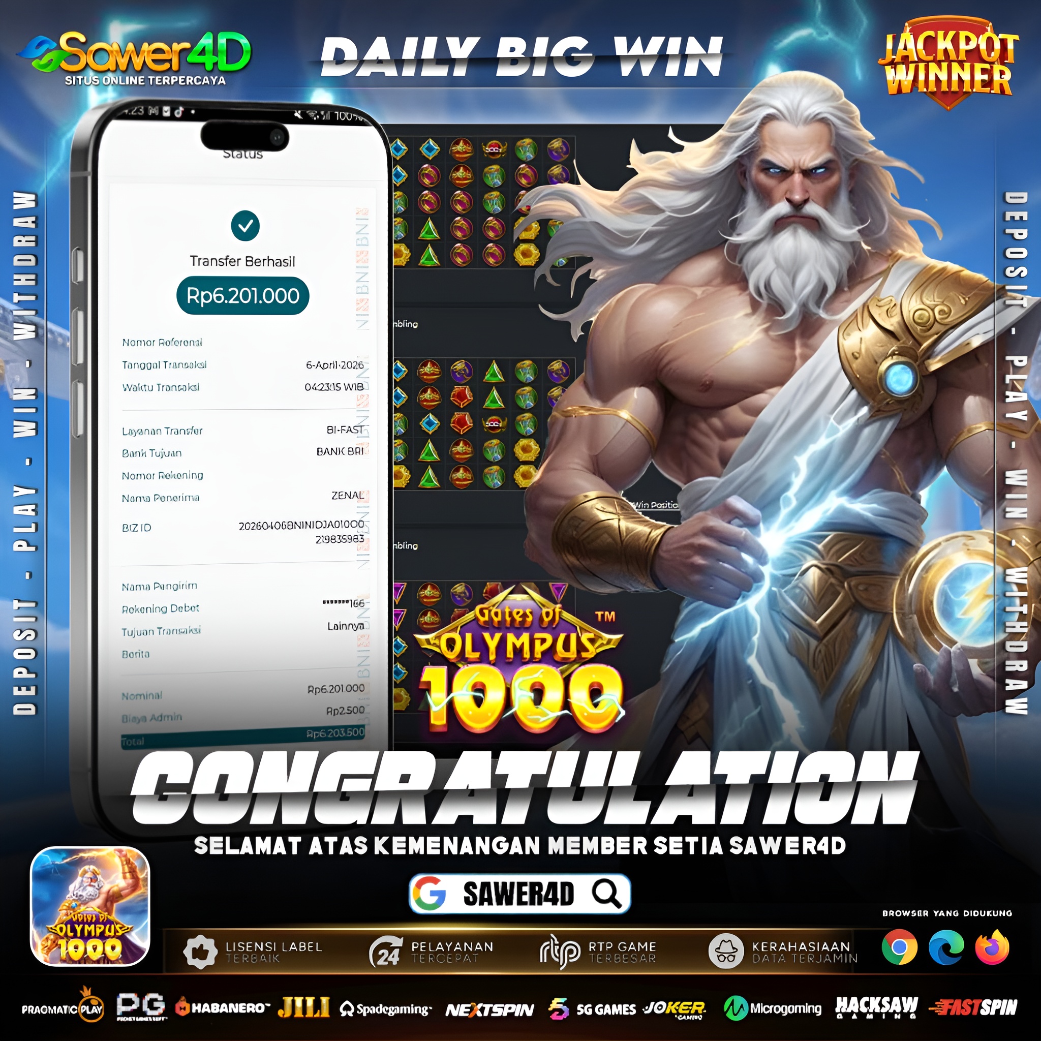 Petir Zeus lagi berpihak! ⚡ Main di Gates of Olympus 1000 langsung JP 6,2 juta 🔥 Modal santai, hasil bikin senyum lebar!