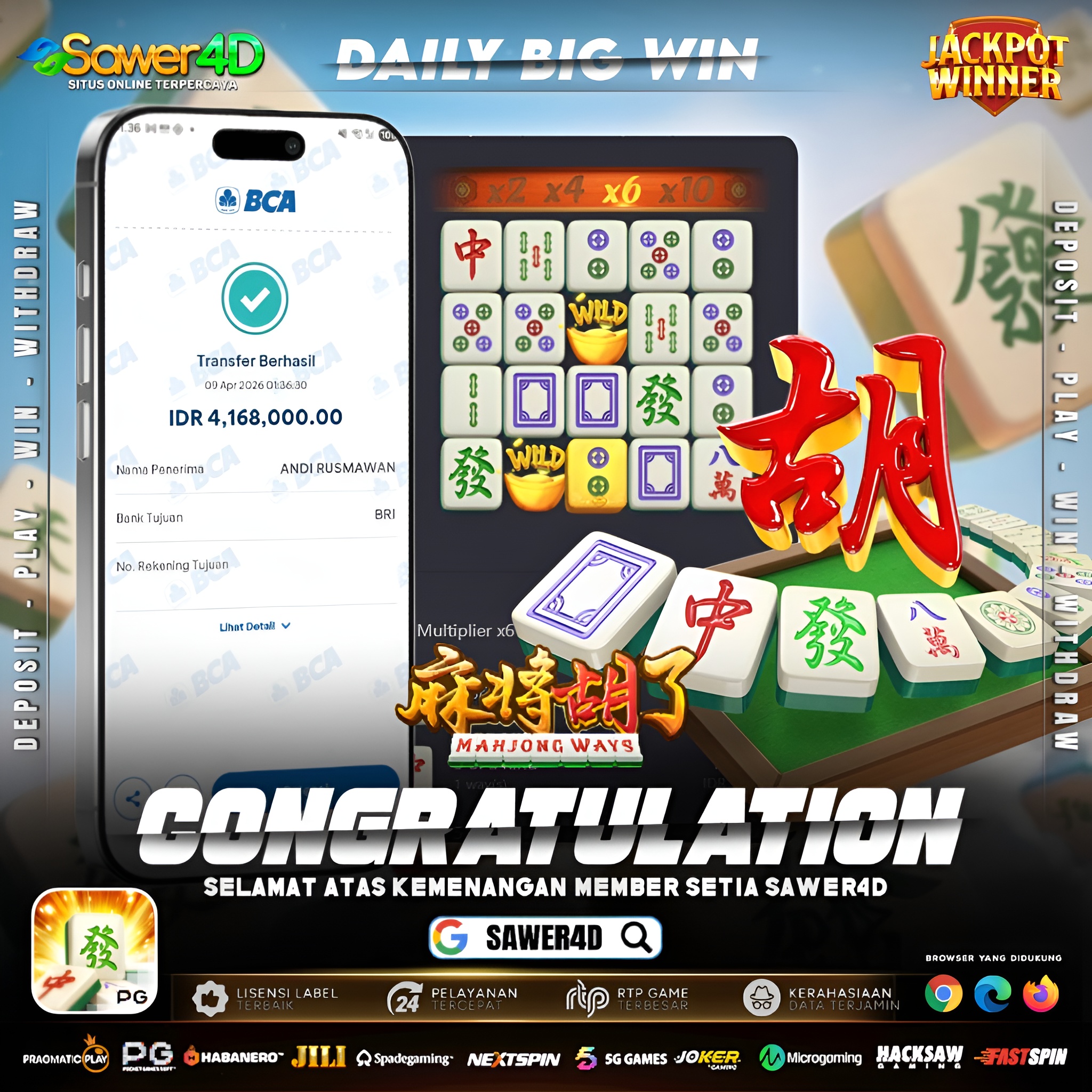 Modal santai, hasil nggak main-main! 😎  Scatter turun mulus, wild berjejer rapi, langsung hajar kemenangan sampai 4,1 juta! 💰