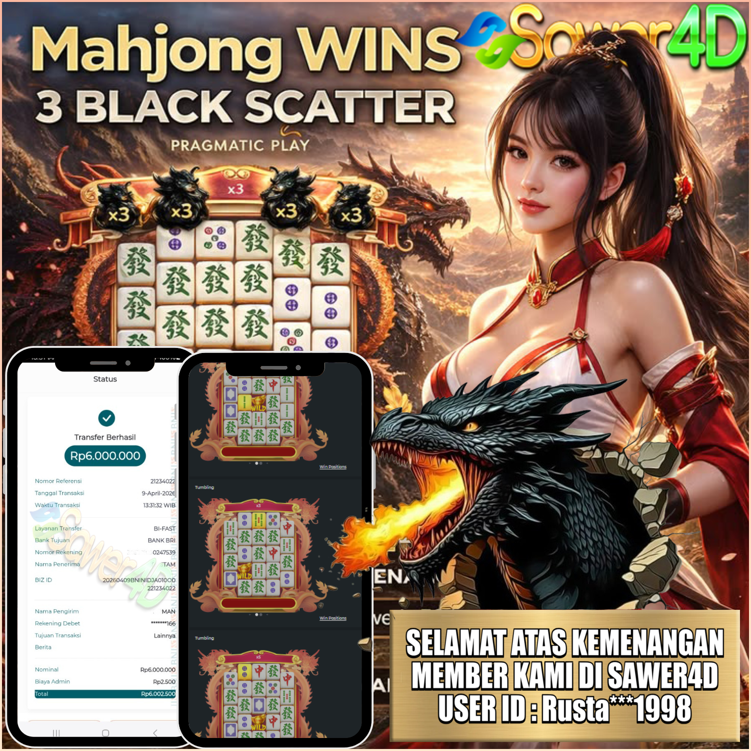 SELAMAT KEPADA MEMBER SETIA SAWER4D Putaran Mahjong Ways Black Scatter 😎 benar-benar berpihak hari ini dan membawa hasil fantastis sekali! 💰