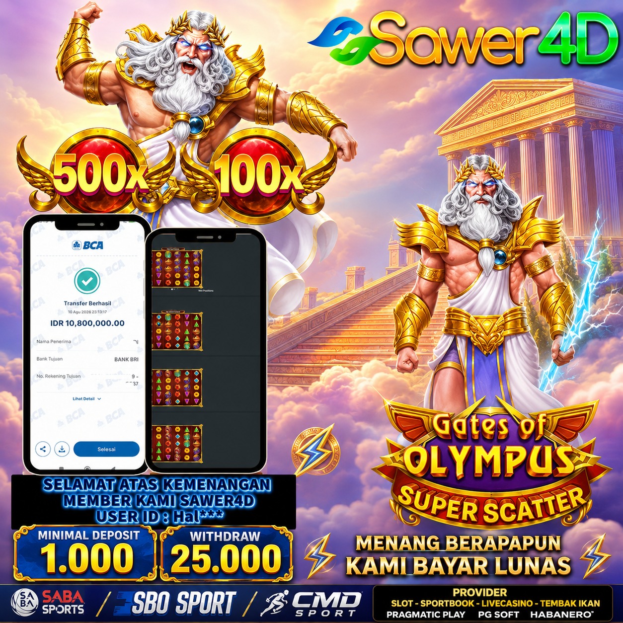 ⚡ Selamat! Kemenangan spektakuler berhasil diraih di Gates of Olympus!