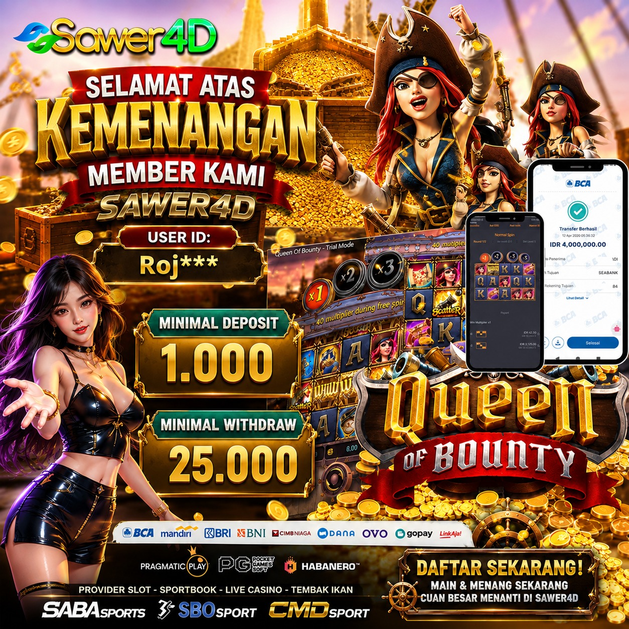 💎 Luar biasa! Hasil terbaik berhasil diraih di Queen of Bounty. Selamat!