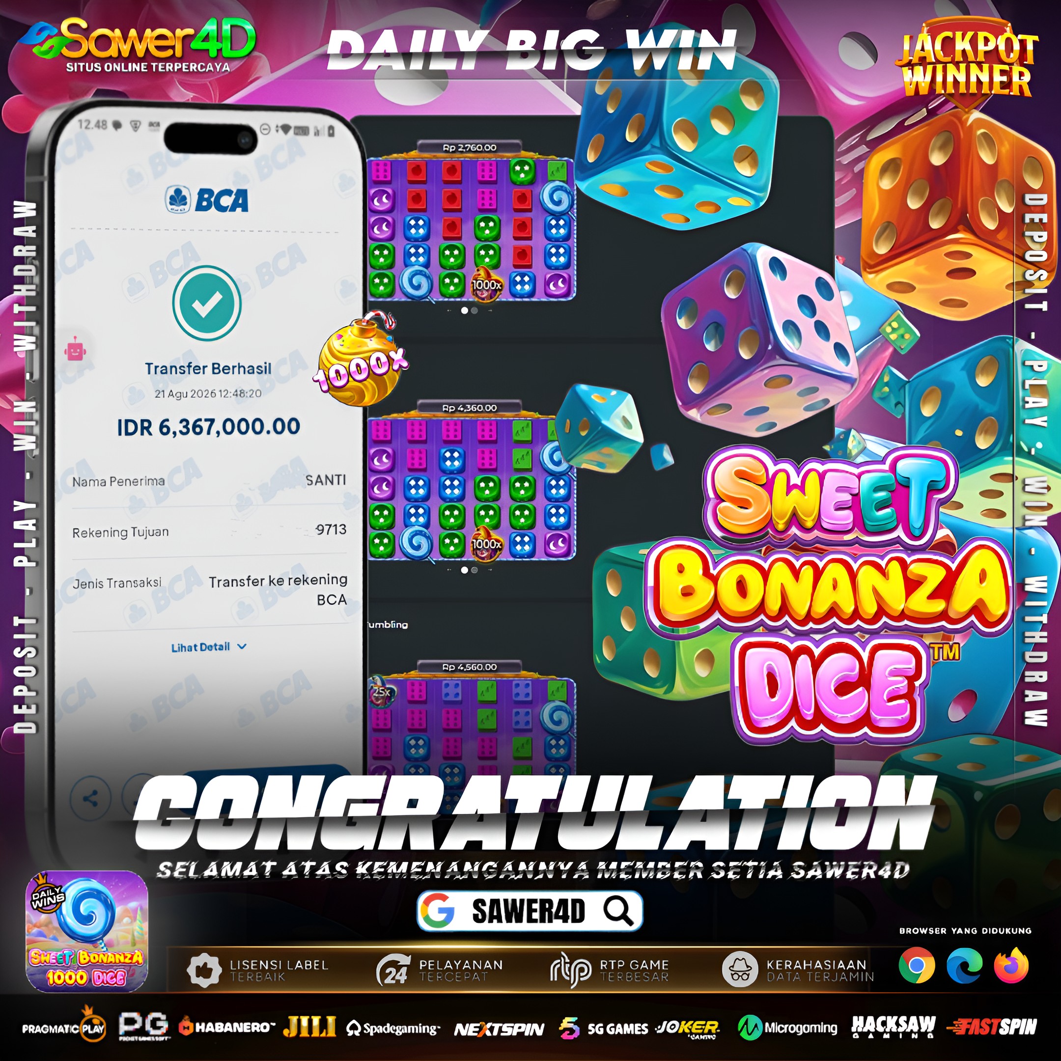 SWEET BONANZA 1000 DICE MENGGEMPARKAN PROVIDER PRAGMATIC PLAY