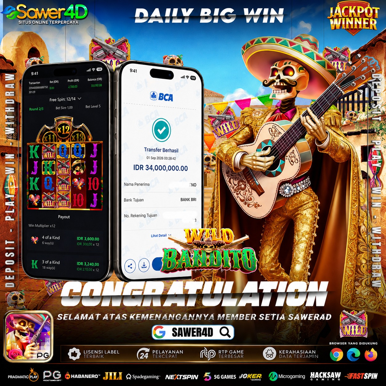 🔥 Hasil permainan Wild Bandito kali ini benar-benar menarik! 🎉 Selamat atas hasil yang berhasil diraih! 🏆✨