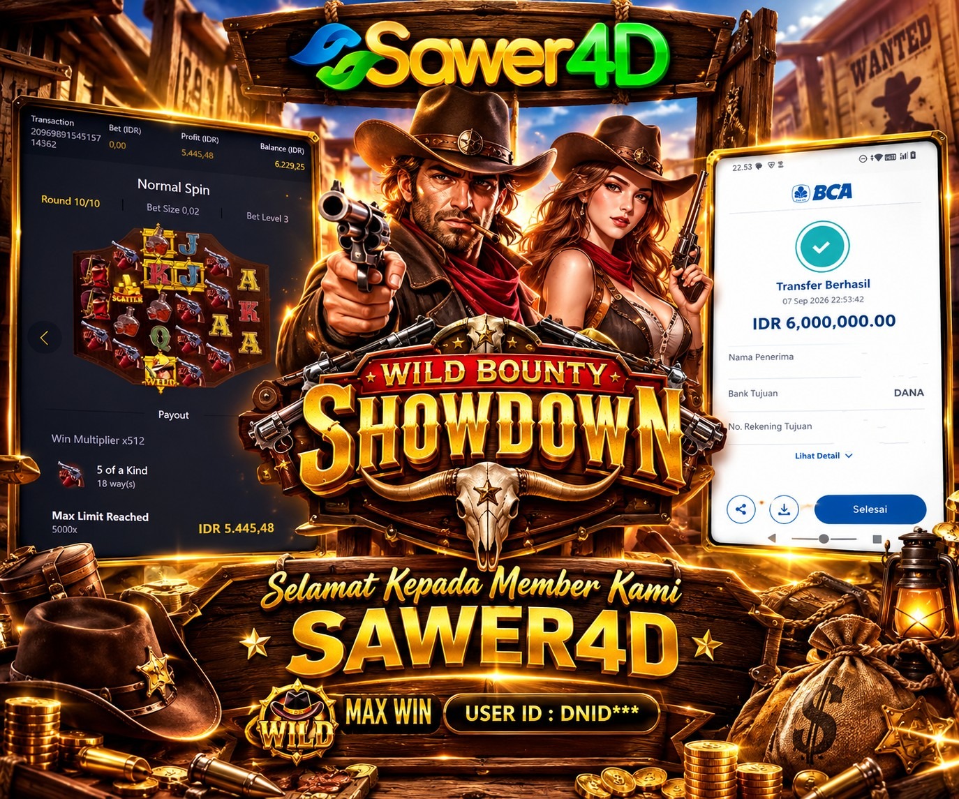 🤠 Momen kemenangan tiba! Wild Bounty Showdown kali ini sukses memberikan hasil terbaik! 🎊