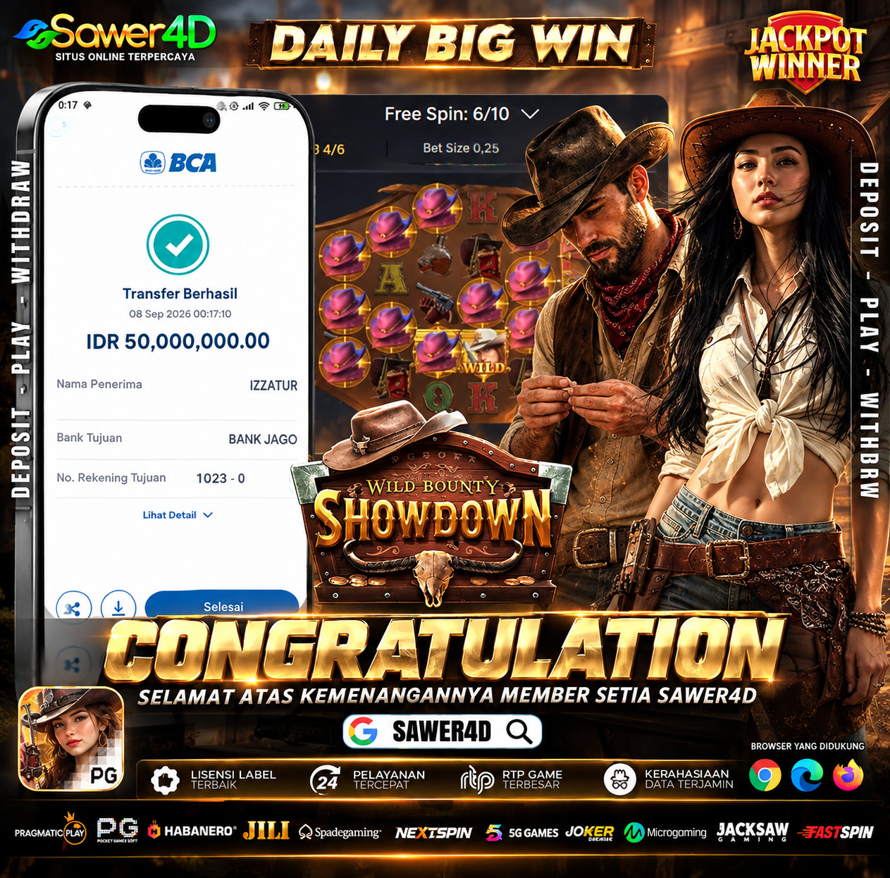 🎊 Keren! Wild Bounty Showdown kali ini ditutup dengan hasil kemenangan yang mantap! 🔥🏆