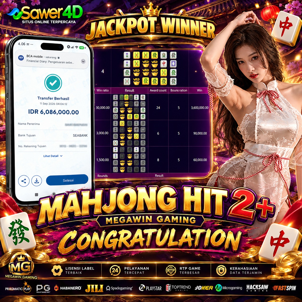 🔥 Hasil fantastis berhasil dicatat! Selamat atas pencapaian di Mahjong Hit 2+! 🏆