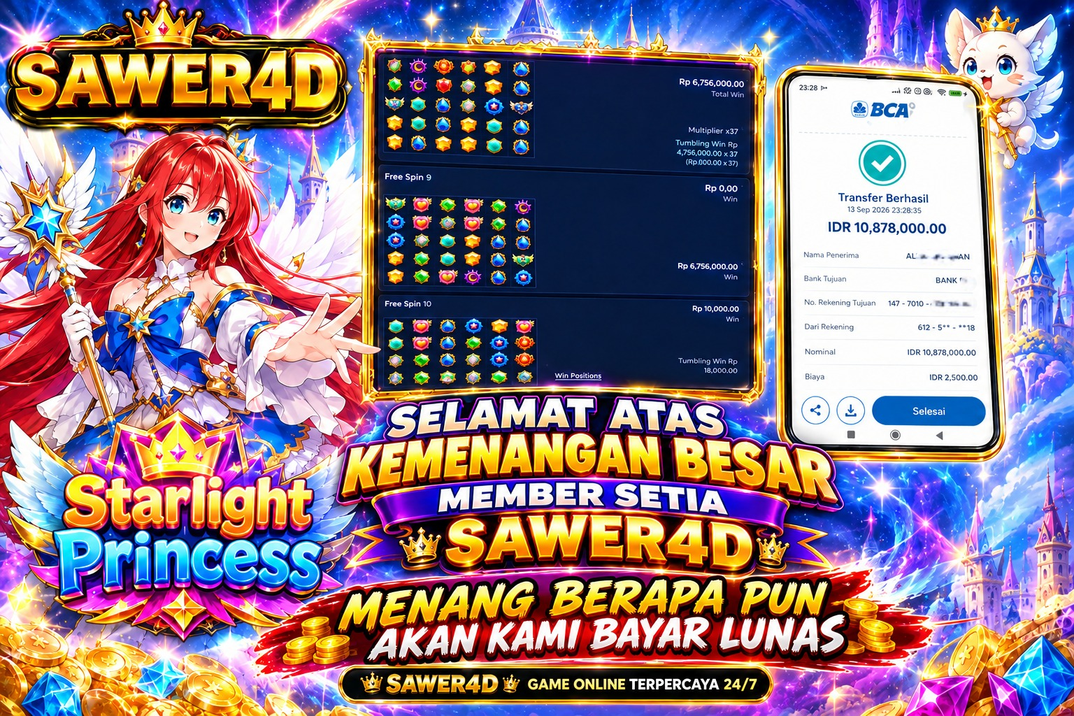 Sekali lagi kemenangan yang luarbiasa di raih di permainan STARLIGHT PRINCES, gas terus jangan ragu bosku!!