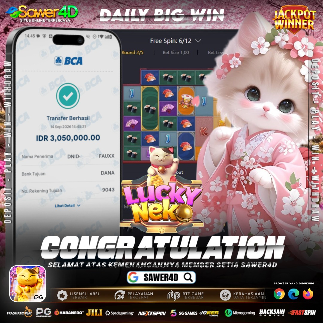DAILY BIG WIN! 🐱💰 Lucky Neko lagi gacor, kemenangan member terus berdatangan! Buktikan keberuntunganmu di SAWER4D!