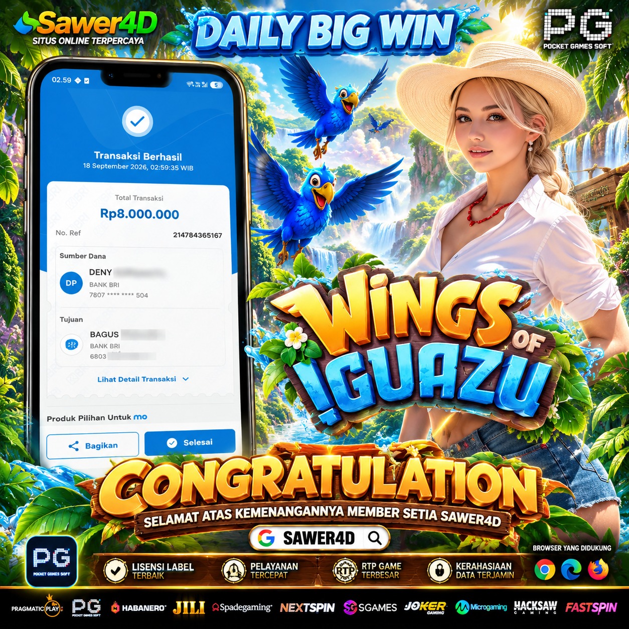 YANG BARU DARI PG SOFT, selamat atas kemenangan di permainan WINGS GUAZU, permainan baru yang ga kalah gacor dari permainan PG SOFT lain nya, SELAMAT!!